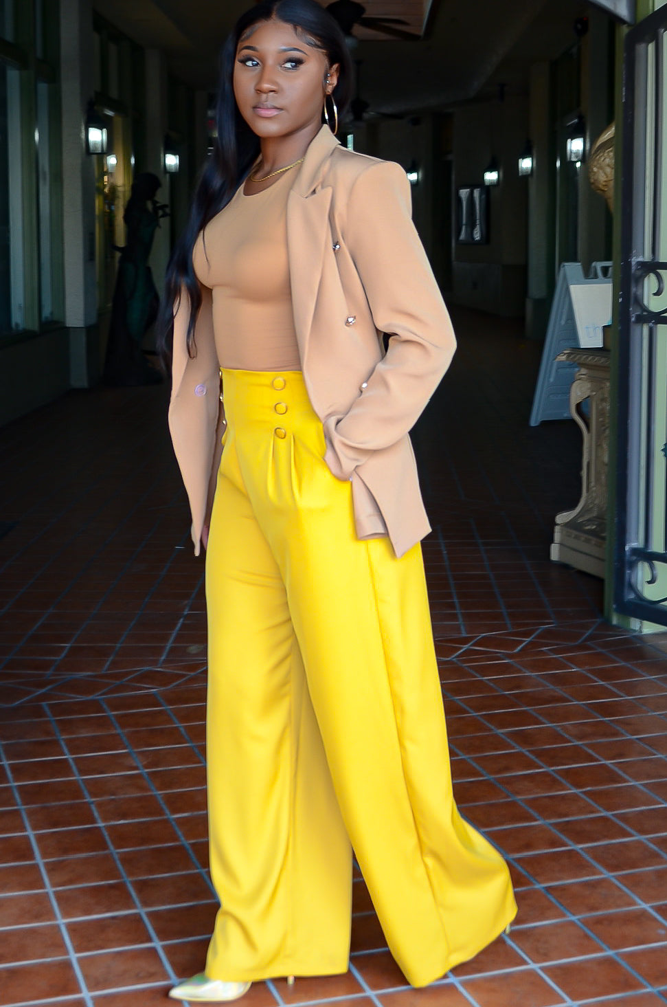 Breanna Wide Leg Pants - Yellow